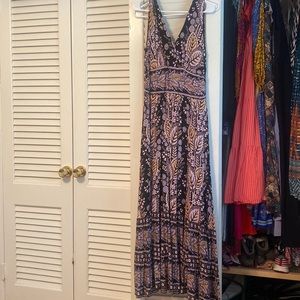 Maeve black purple and orange maxi dress